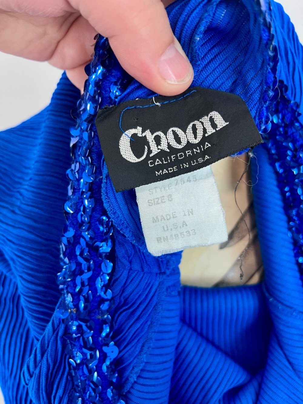 VTG 1980s Royal Blue Sequin V-Neck Dress - Picture 5 of 5